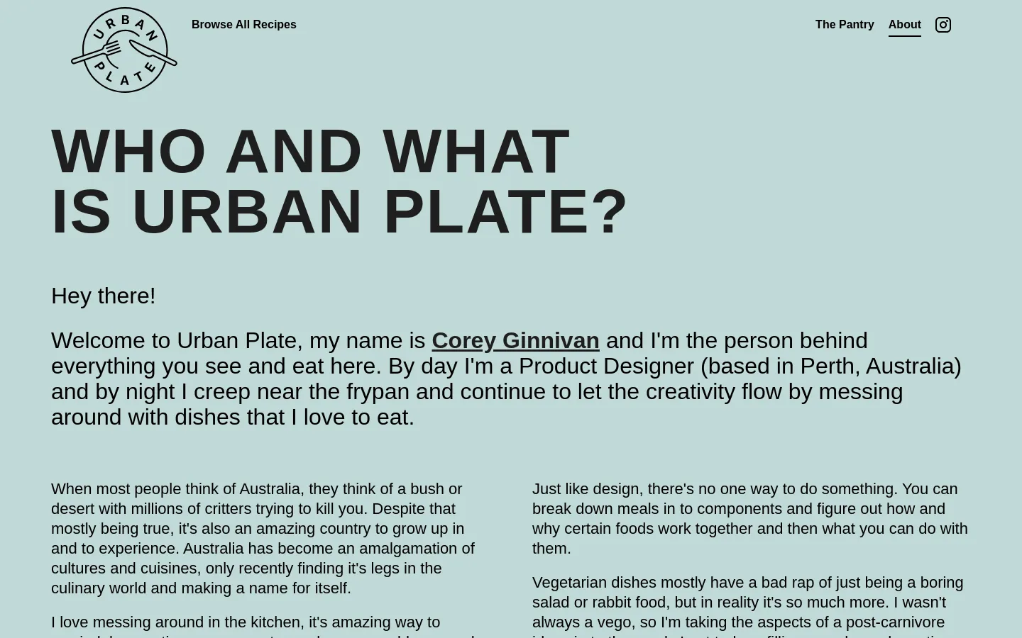 Urbanplate About Us desktop website screenshot