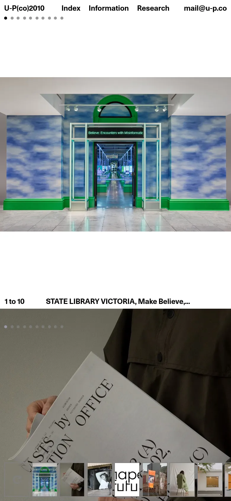 The mobile version presents a vertically stacked layout with a single large hero image from the slider dominating the screen. The navigation links are condensed, and the thumbnail carousel remains at the bottom for easy touch interaction.