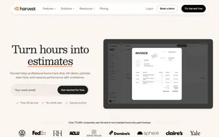Harvest homepage website preview