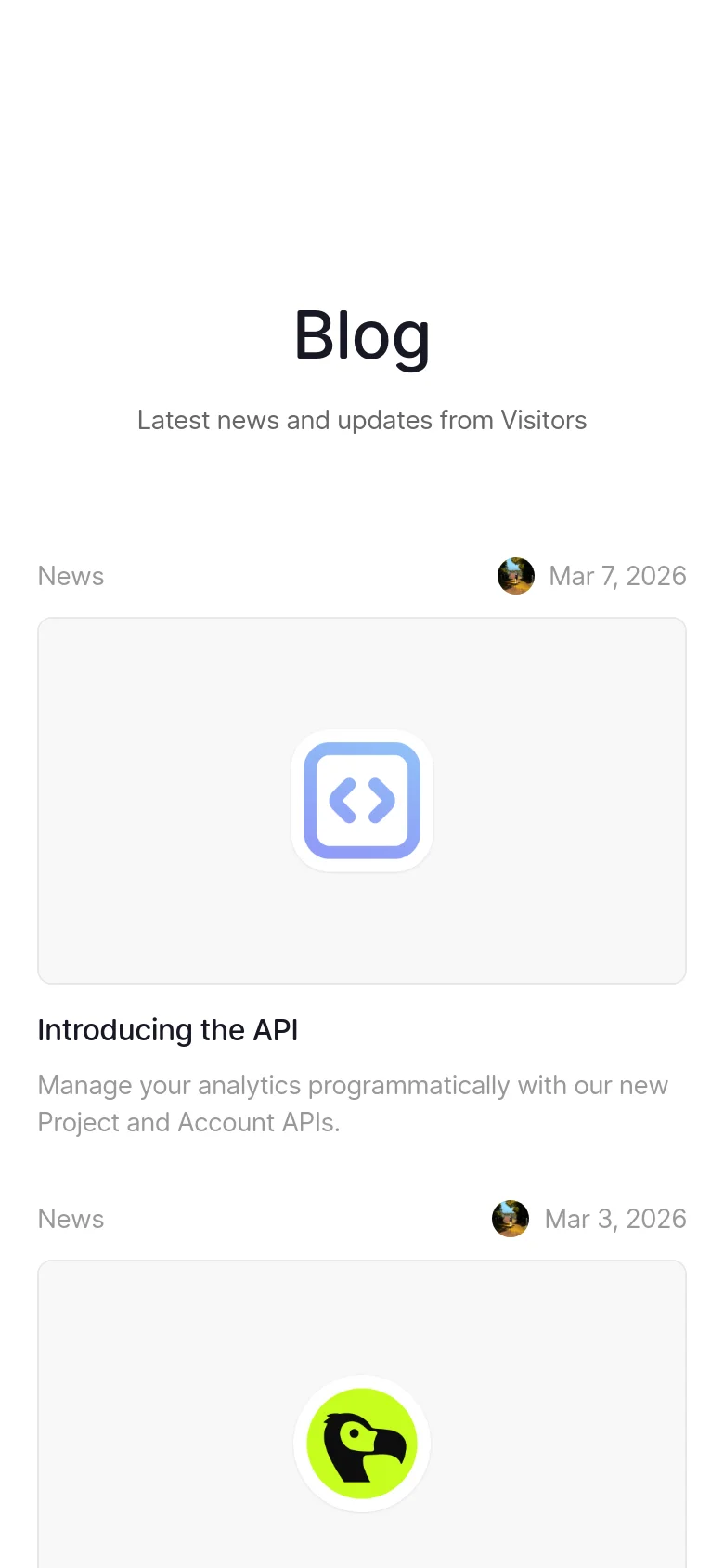 The mobile version presents a single-column vertical layout of the blog posts to accommodate a smaller screen. The header and navigation are simplified, and each post occupies the full width of the screen, stacking the thumbnail, text, and metadata vertically.