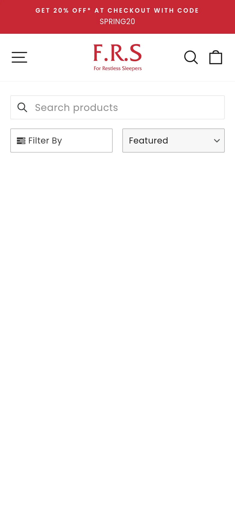 The mobile version simplifies the layout, moving the filtering and sorting options into two large, full-width dropdown buttons below the search bar. The product grid is condensed to fit a single column, focusing on large imagery of the patterned silk accessories against a white background.