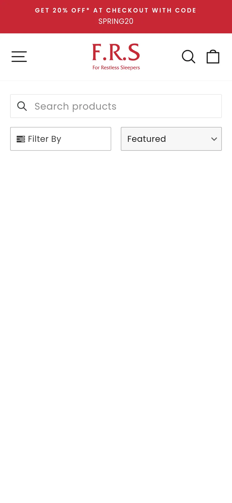 The mobile version simplifies the layout, moving the filtering and sorting options into two large, full-width dropdown buttons below the search bar. The product grid is condensed to fit a single column, focusing on large imagery of the patterned silk accessories against a white background.