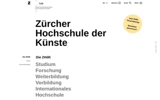 ZHdK homepage website preview