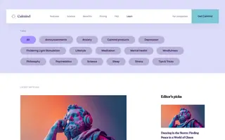 Calmind homepage website preview