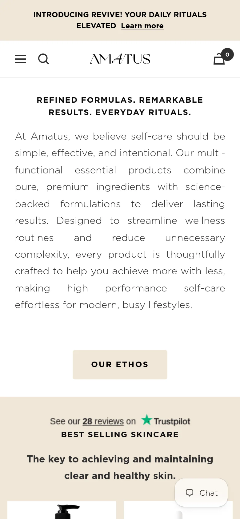 The mobile version uses a single-column layout optimized for vertical scrolling. The navigation is condensed into a hamburger menu, and the hero section and product grids are stacked vertically to fit the narrow screen width.