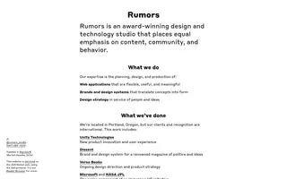 Rumors homepage website preview