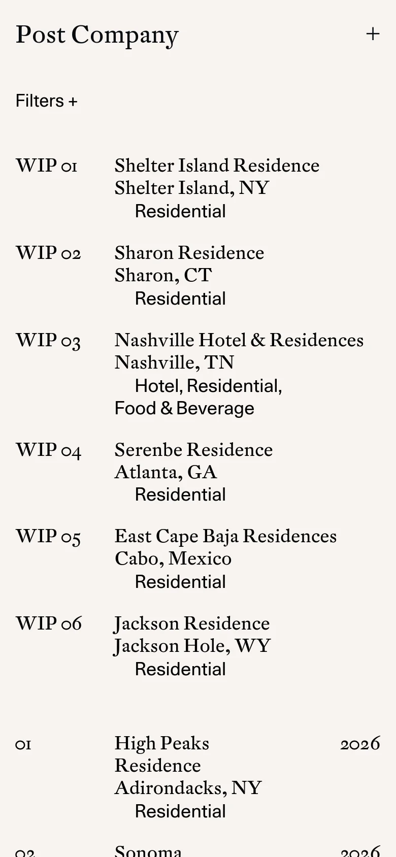 Post Company Shop / Catalog mobile website screenshot