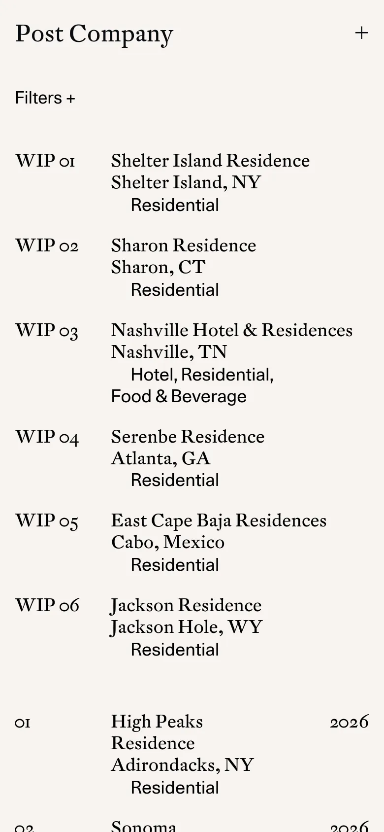 Post Company Shop / Catalog mobile website screenshot