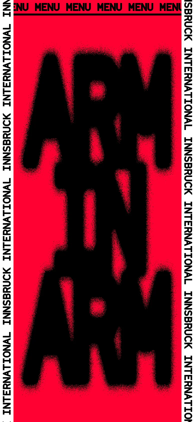 The mobile version maintains the high-contrast red and black aesthetic with the same grainy 'ARM' and white script 'Rendez-Vous' typography. The layout is vertically compressed to fit a portrait screen, and the vertical side text remains, though the top menu bar is more condensed.