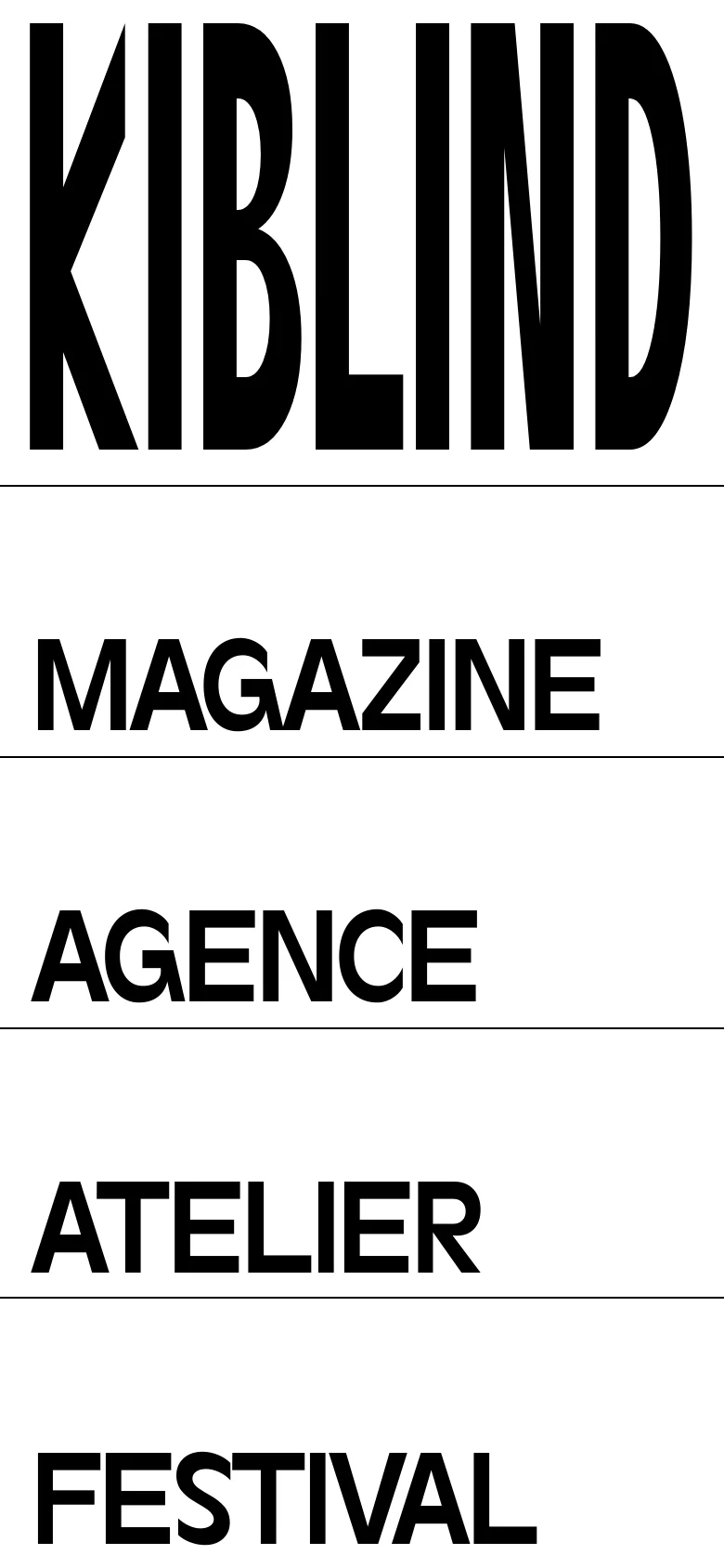 The mobile version maintains the minimalist black-and-white aesthetic but uses a vertical, single-column layout. The large, bold headings and text descriptions are stacked vertically, and the image grids are condensed to fit the narrower screen width for easier scrolling.