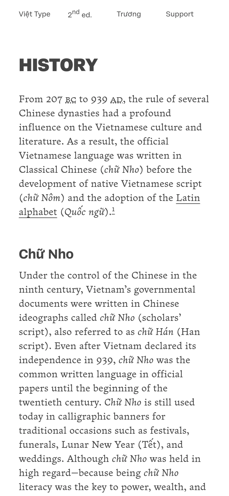 Vietnamese Typography About Us mobile website screenshot