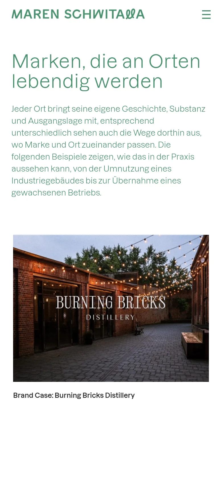 The mobile version uses a single-column vertical layout to accommodate the smaller screen. The header, headline, and introductory text are centered or left-aligned, and the project grid transitions into a stacked list of large, full-width images with their respective titles below each.