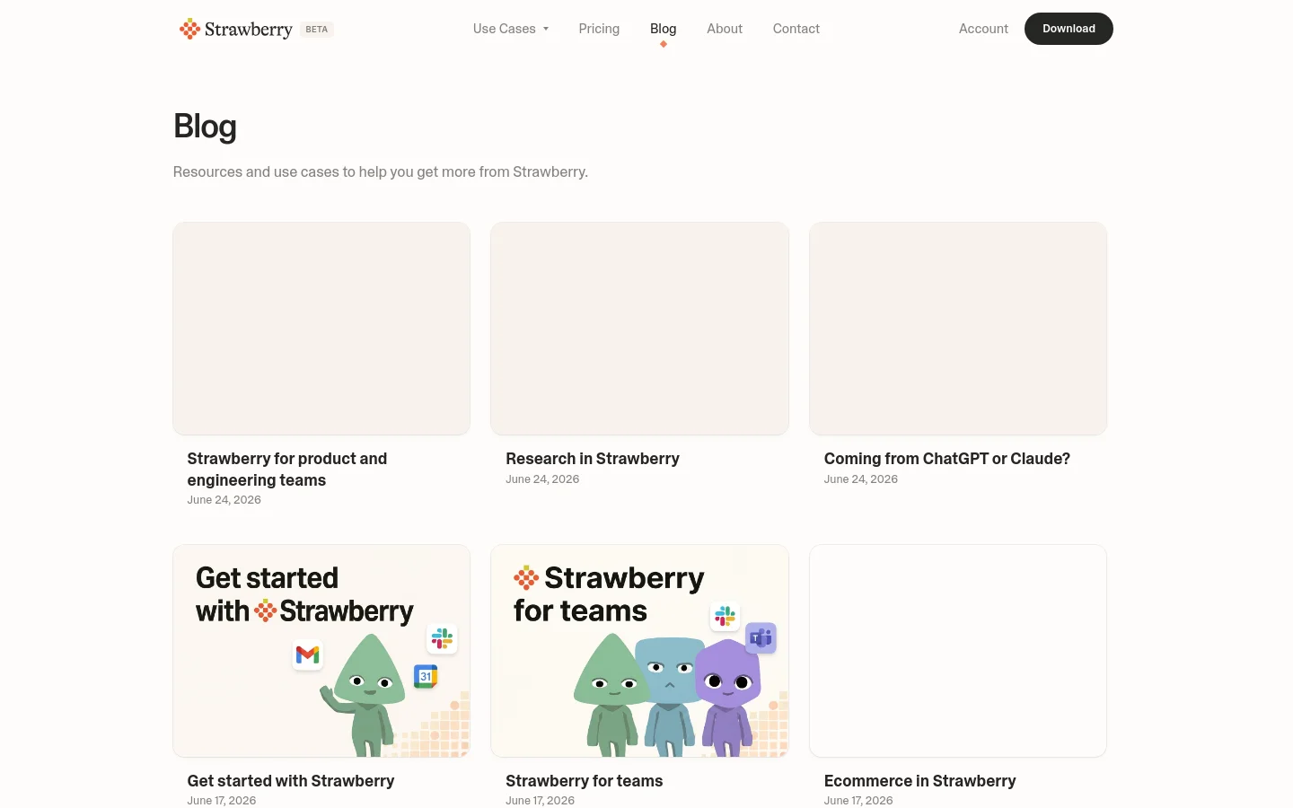 Strawberry Blog / Article desktop website screenshot