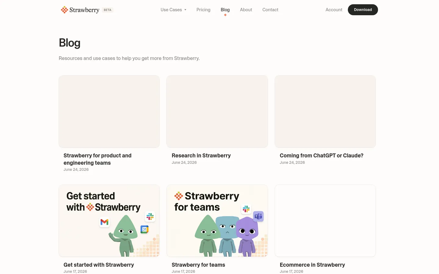 Strawberry Blog / Article desktop website screenshot