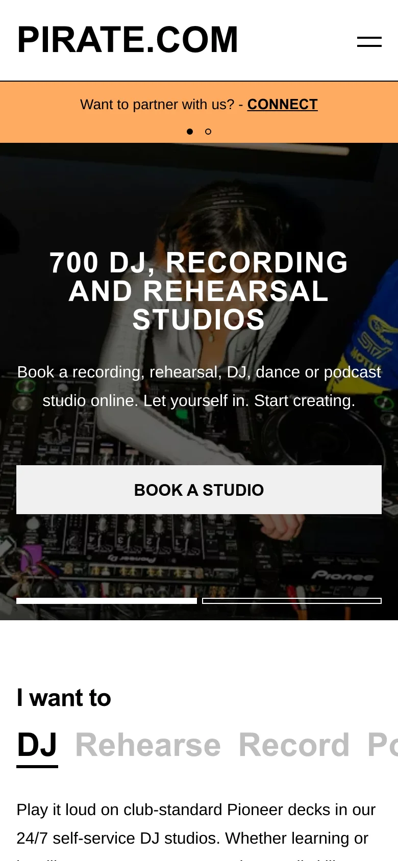 Pirate homepage mobile website screenshot