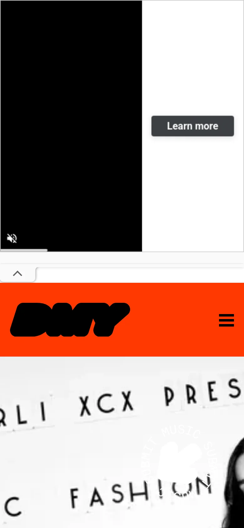 The mobile version features a simplified orange header with the DMY logo and a hamburger menu icon for navigation. The layout shifts to a single-column view, prioritizing large imagery and vertical scrolling for featured articles and news updates.