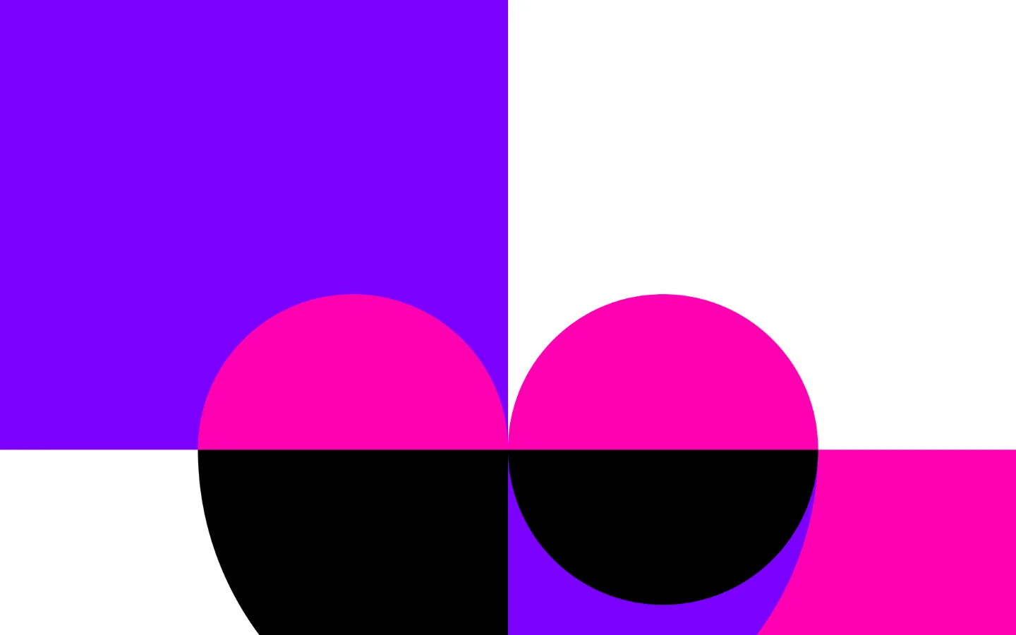 Desktop view of a minimalist editorial landing page with a large geometric hero image featuring purple, pink, black, and white shapes. The headline 'The State of UX in 2025' is prominently displayed above an introductory text section and an audio player. The layout uses ample white space and bold, high-contrast colors.