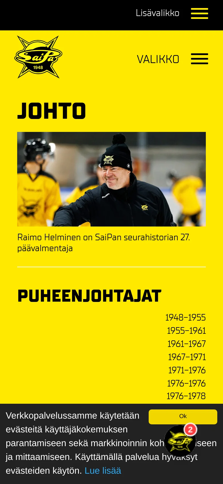 The mobile version uses a vertical layout on a bright yellow background. The header is condensed with a hamburger menu icon, and the hero image and text content are stacked vertically to fit the narrow screen.