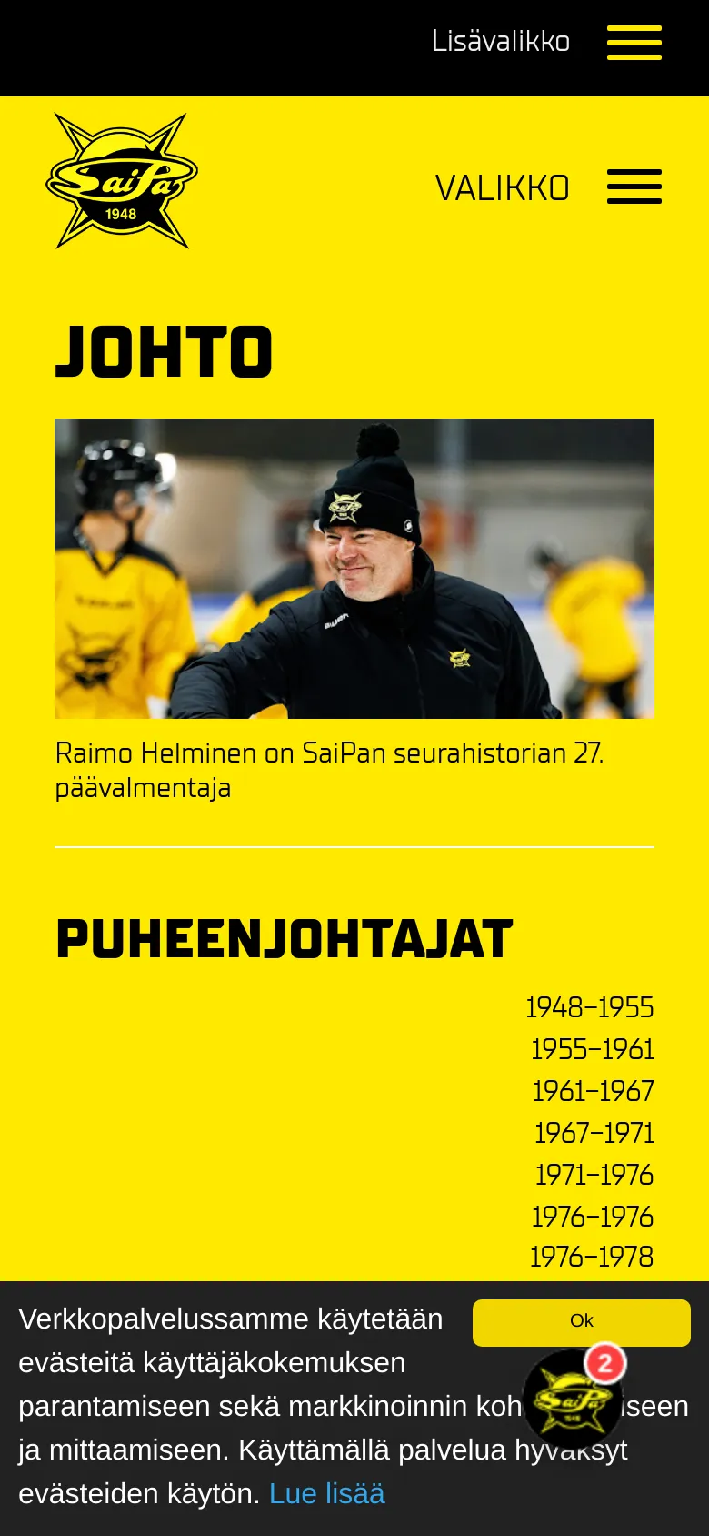 The mobile version uses a vertical layout on a bright yellow background. The header is condensed with a hamburger menu icon, and the hero image and text content are stacked vertically to fit the narrow screen.