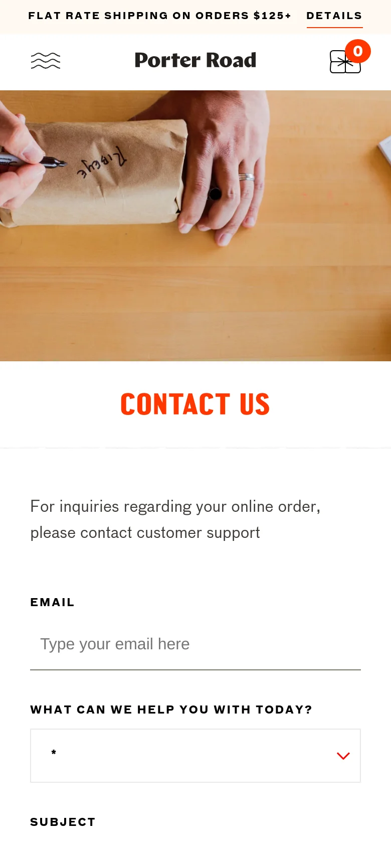 The mobile version maintains the same layout but scales the hero image and text for a vertical view. The 'CONTACT US' headline and contact details are stacked vertically, and the top navigation is condensed to fit the narrower screen width.