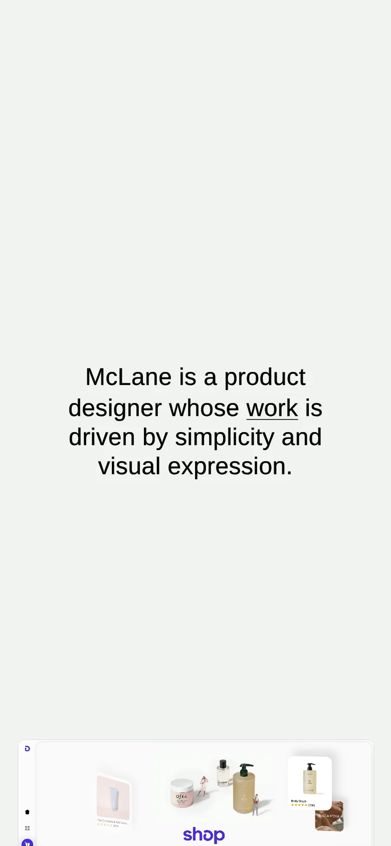 The mobile version maintains the minimalist aesthetic with the same centered headline in black text against a light gray background. The layout is vertically oriented, showing the headline prominently at the top with the top edge of a product imagery section appearing at the bottom of the screen.