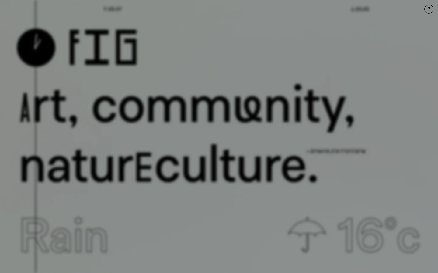 The Projects page features a minimalist design with a light grey background and black sans-serif typography. A navigation menu sits at the top, followed by a large headline 'Our projects' and an introductory paragraph about Fig's mission. Below, a vertical grid of project entries displays large rectangular images paired with project titles and descriptive text.