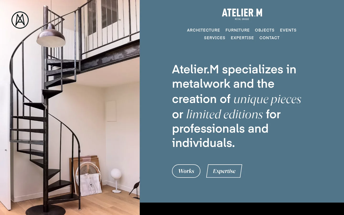 Atelier.M Home / Landing desktop website screenshot