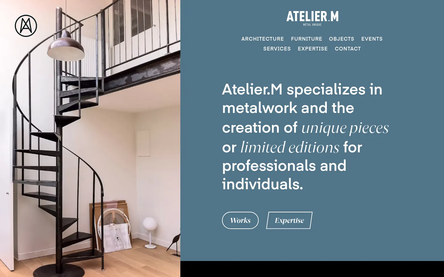 Atelier.M Home / Landing desktop website screenshot