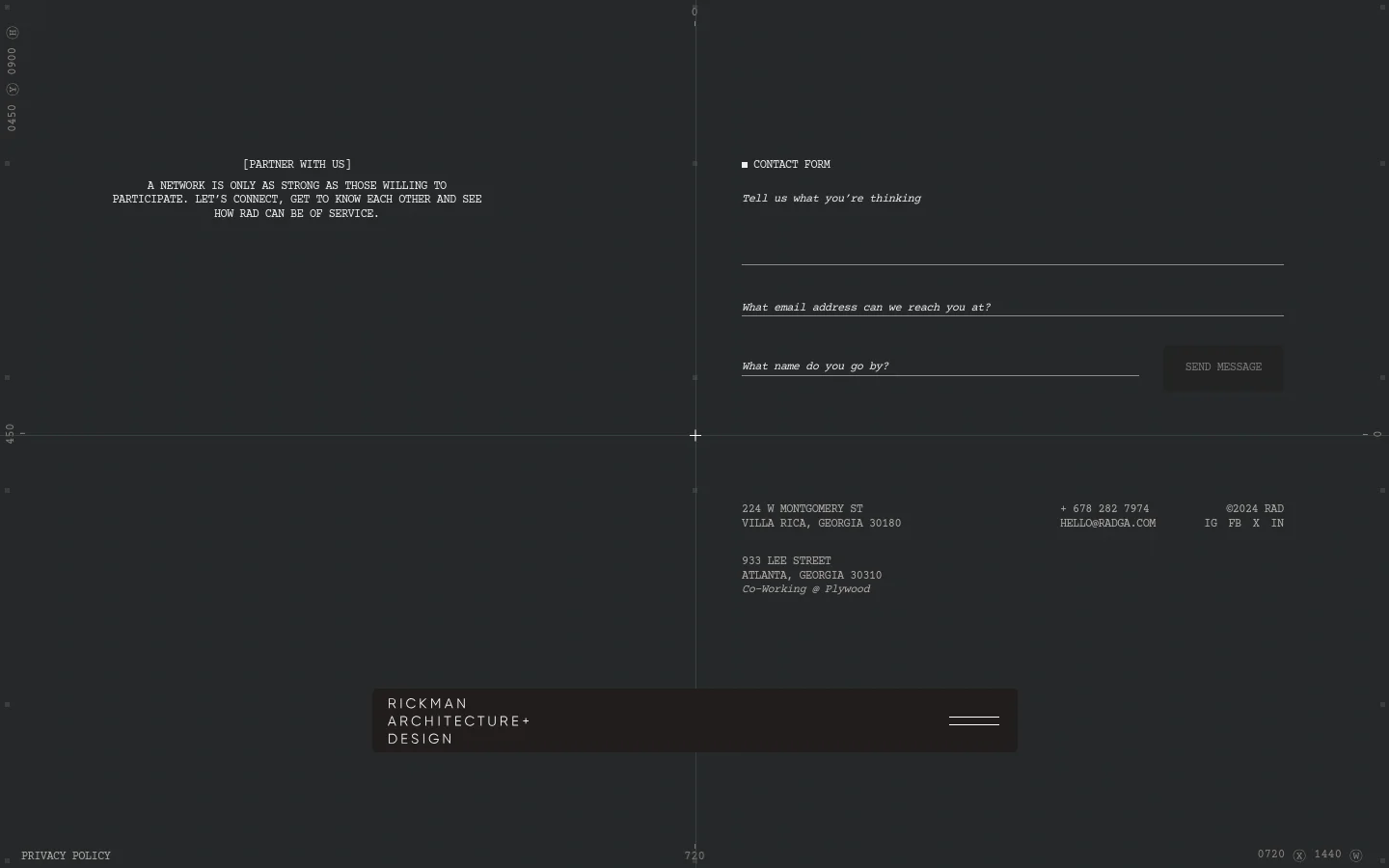 Rickman Architecture + Design Contact desktop website screenshot