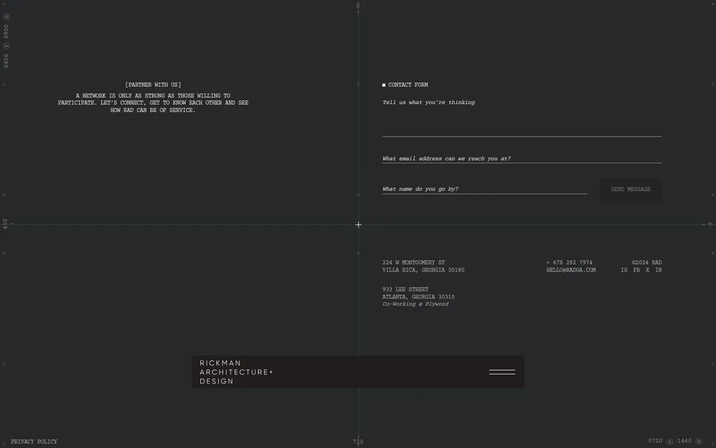 Rickman Architecture + Design Contact desktop website screenshot