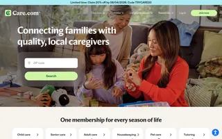 Care.com homepage website preview