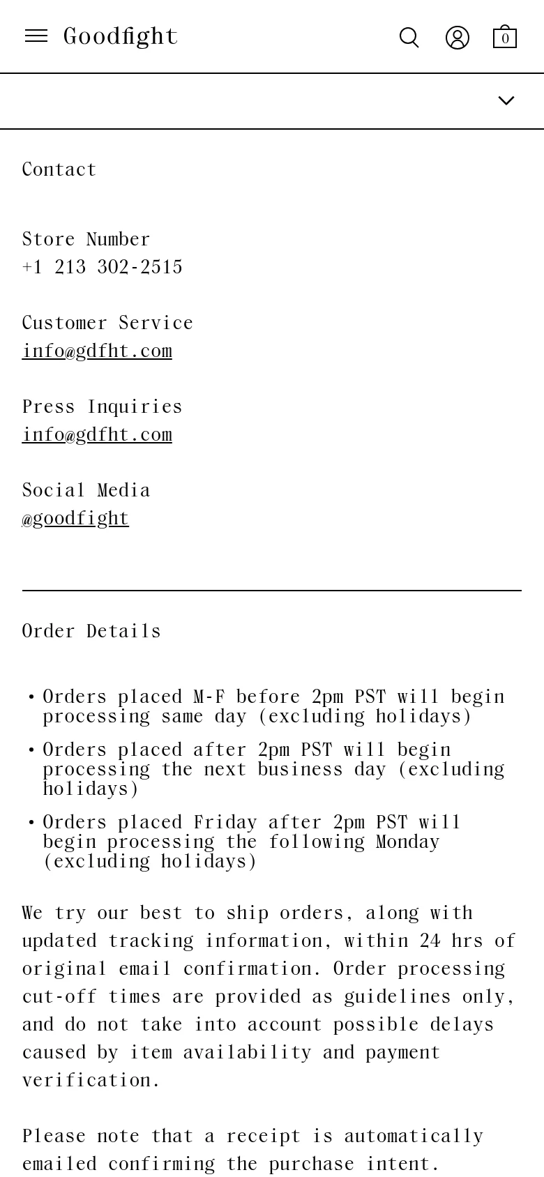 Goodfight About Us mobile website screenshot