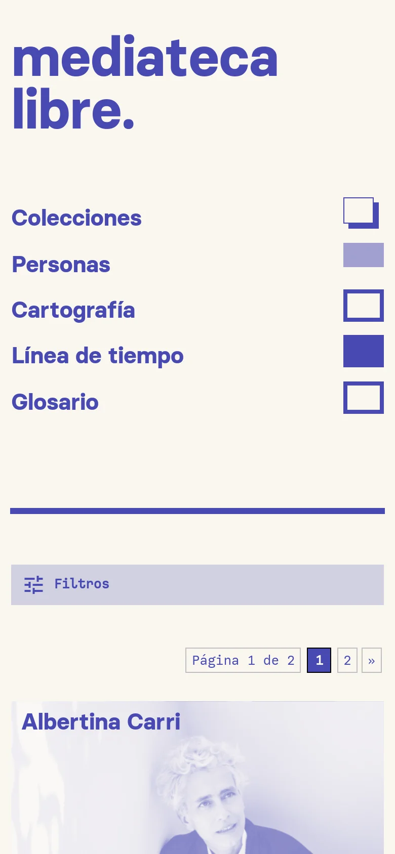 Mediateca Libre Portfolio mobile website screenshot