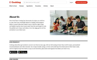 NYT Cooking homepage website preview