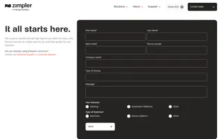 Zimpler homepage website preview