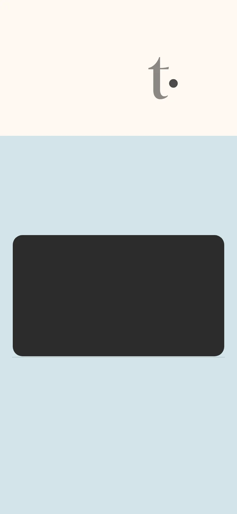 The mobile version maintains the minimalist cream and black aesthetic but uses a single-column vertical layout. The text and company values are stacked vertically for easier scrolling, and the large landscape image is scaled to fit the width of the mobile screen.