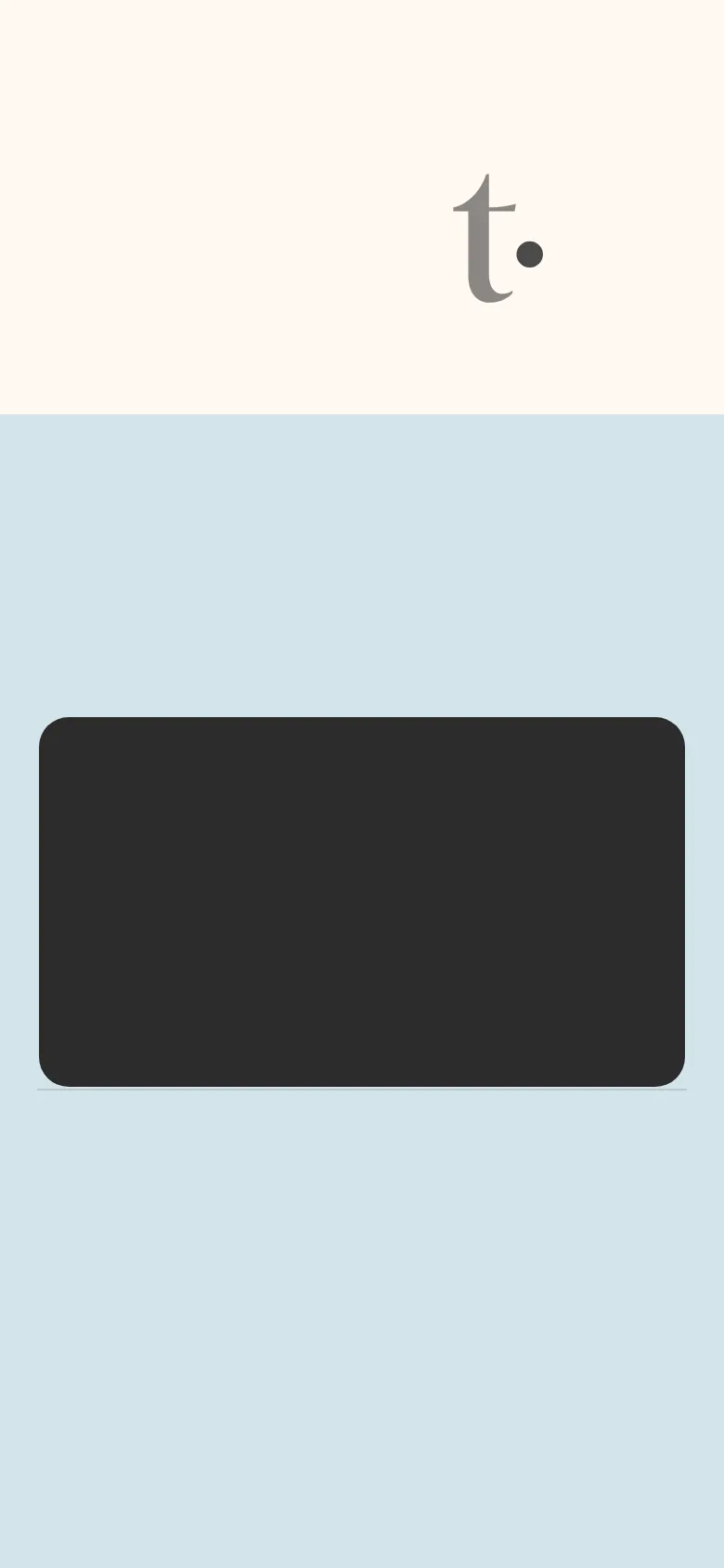 The mobile version maintains the minimalist cream and black aesthetic but uses a single-column vertical layout. The text and company values are stacked vertically for easier scrolling, and the large landscape image is scaled to fit the width of the mobile screen.