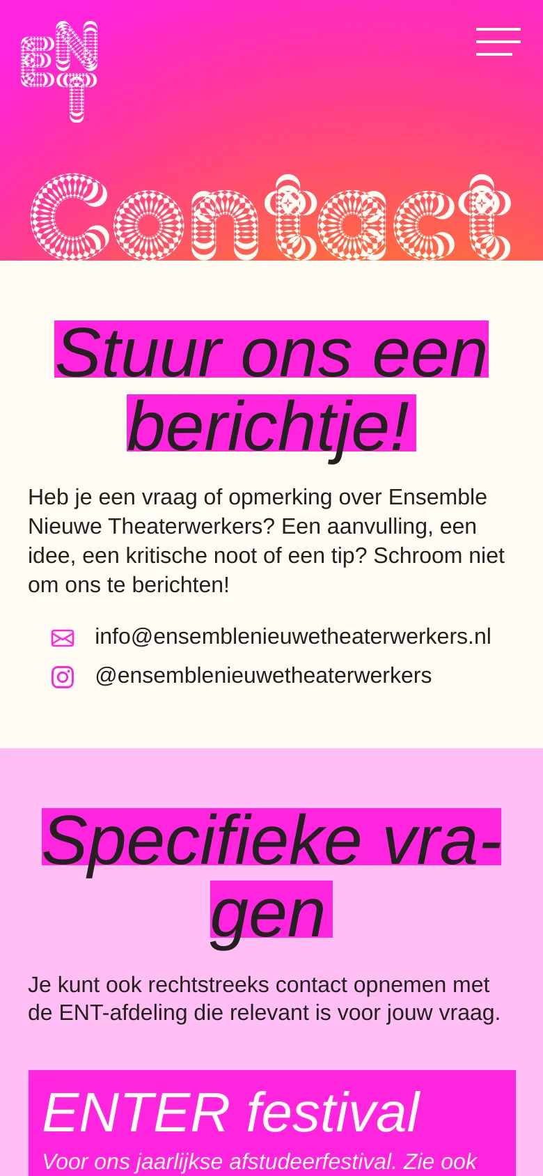 Ensemble Nieuwe Theaterwerkers Contact mobile website screenshot