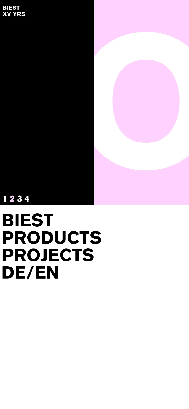 The mobile version presents a vertically stacked, single-column layout optimized for scrolling. The bold black text and large headings are centered or left-aligned, and the image grid from the desktop version is transformed into a continuous vertical stream of images. The navigation is simplified, focusing on large, easy-to-tap text links.
