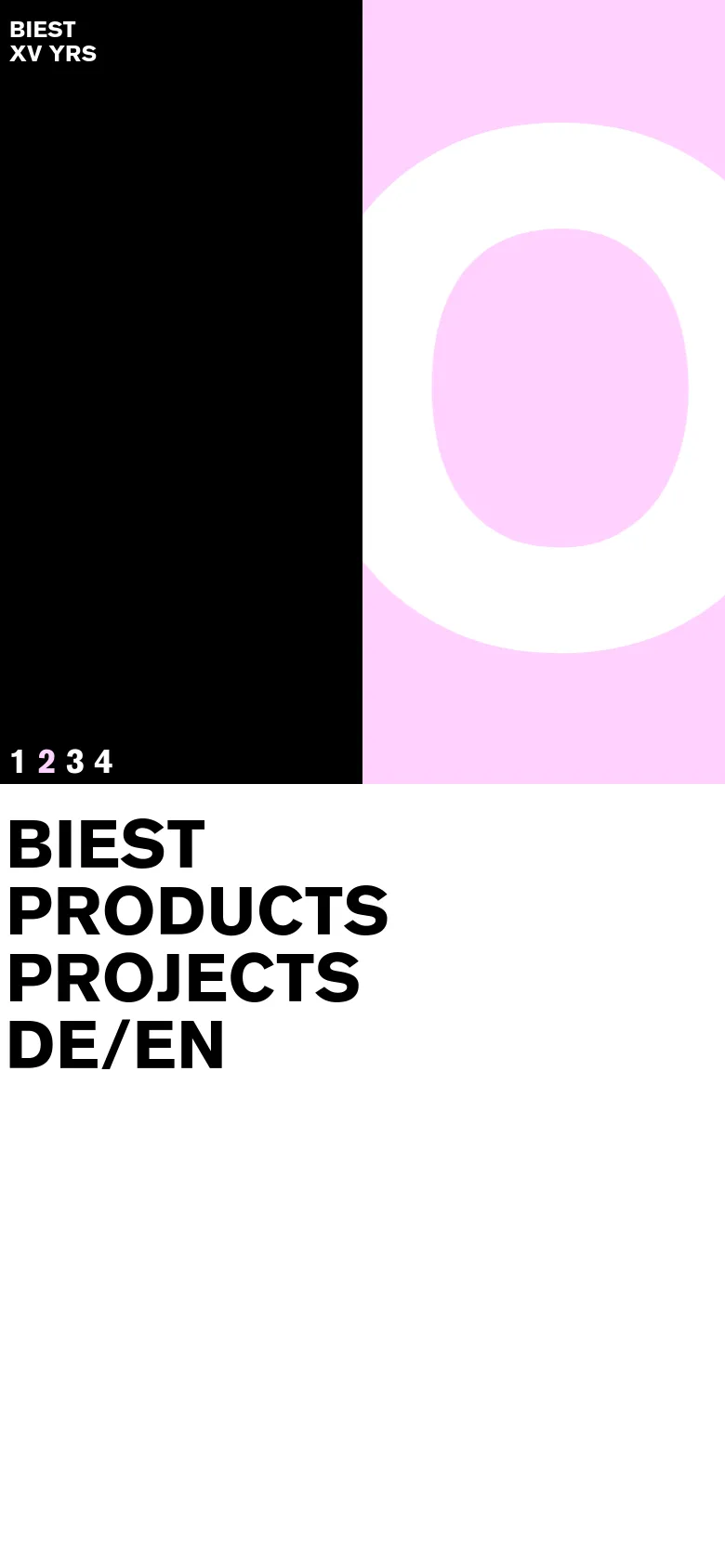 The mobile version presents a vertically stacked, single-column layout optimized for scrolling. The bold black text and large headings are centered or left-aligned, and the image grid from the desktop version is transformed into a continuous vertical stream of images. The navigation is simplified, focusing on large, easy-to-tap text links.