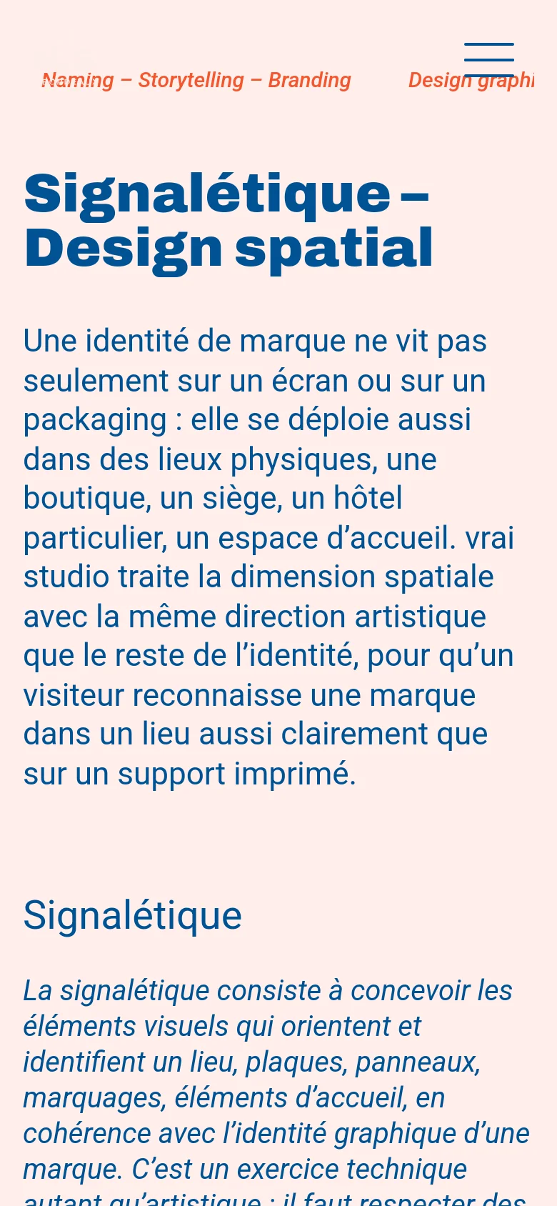 vrai studio Services mobile website screenshot
