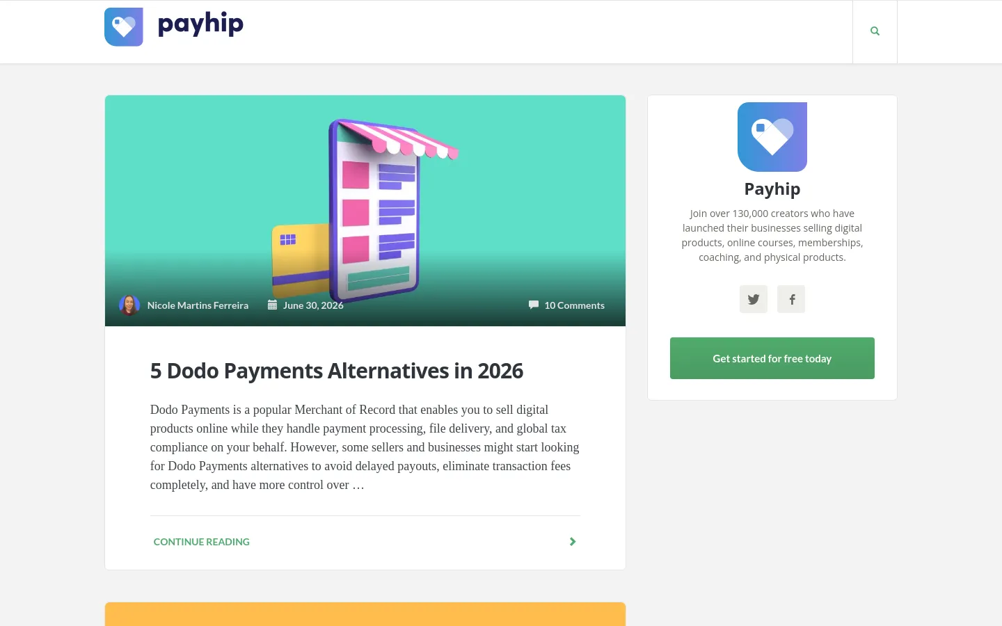 Payhip Blog / Article desktop website screenshot