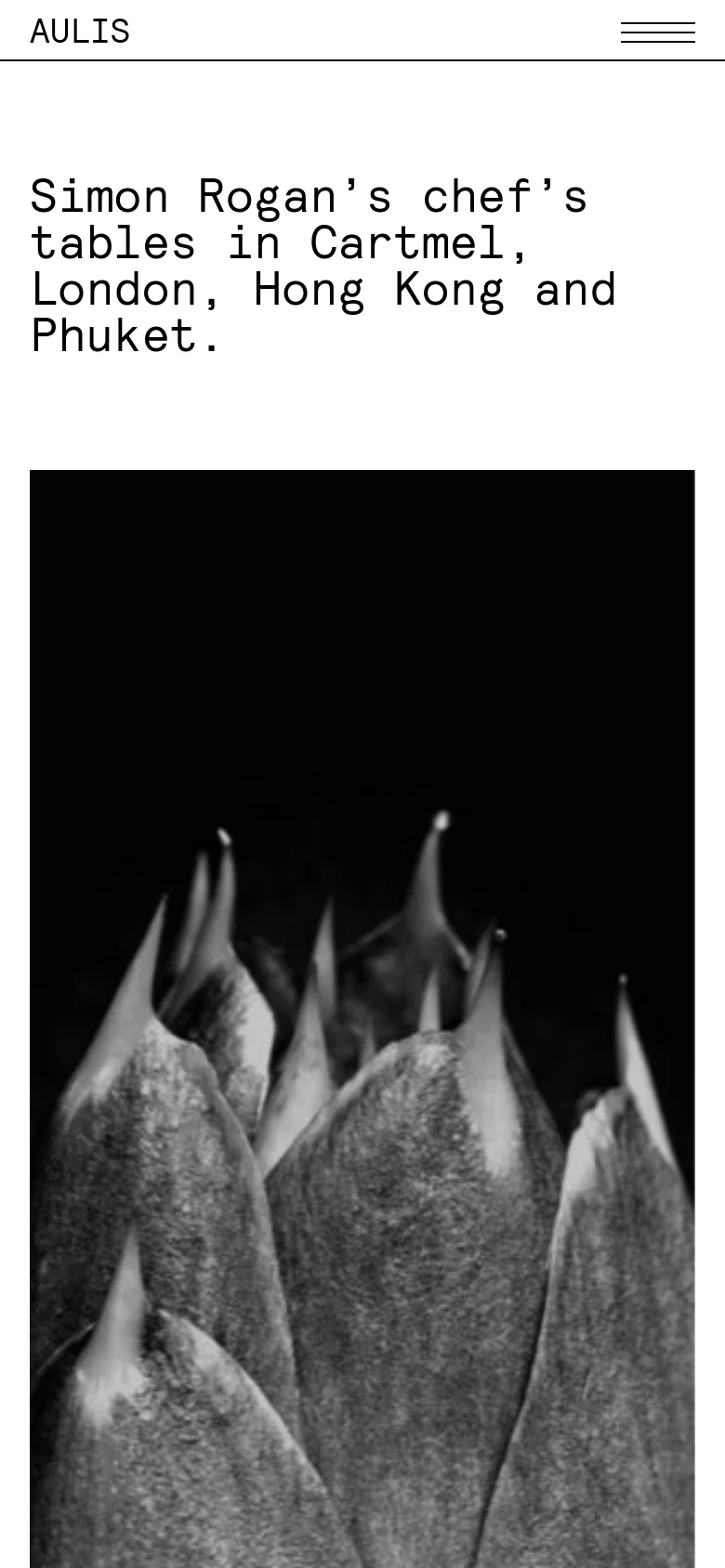 The mobile version presents a simplified, vertical layout with the headline prominently displayed at the top. The navigation is condensed, and the content focuses on a single large, dark atmospheric image below the text, emphasizing a clean and focused user experience.