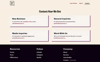 Hear Me Out homepage website preview