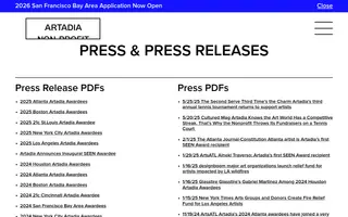 Artadia homepage website preview