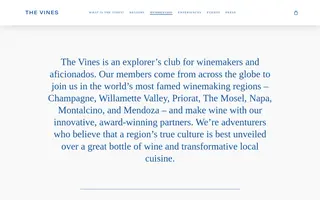 The Vines homepage website preview