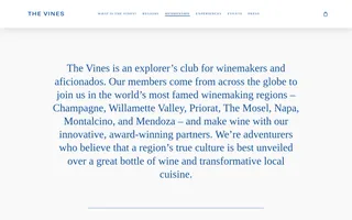 The Vines homepage website preview
