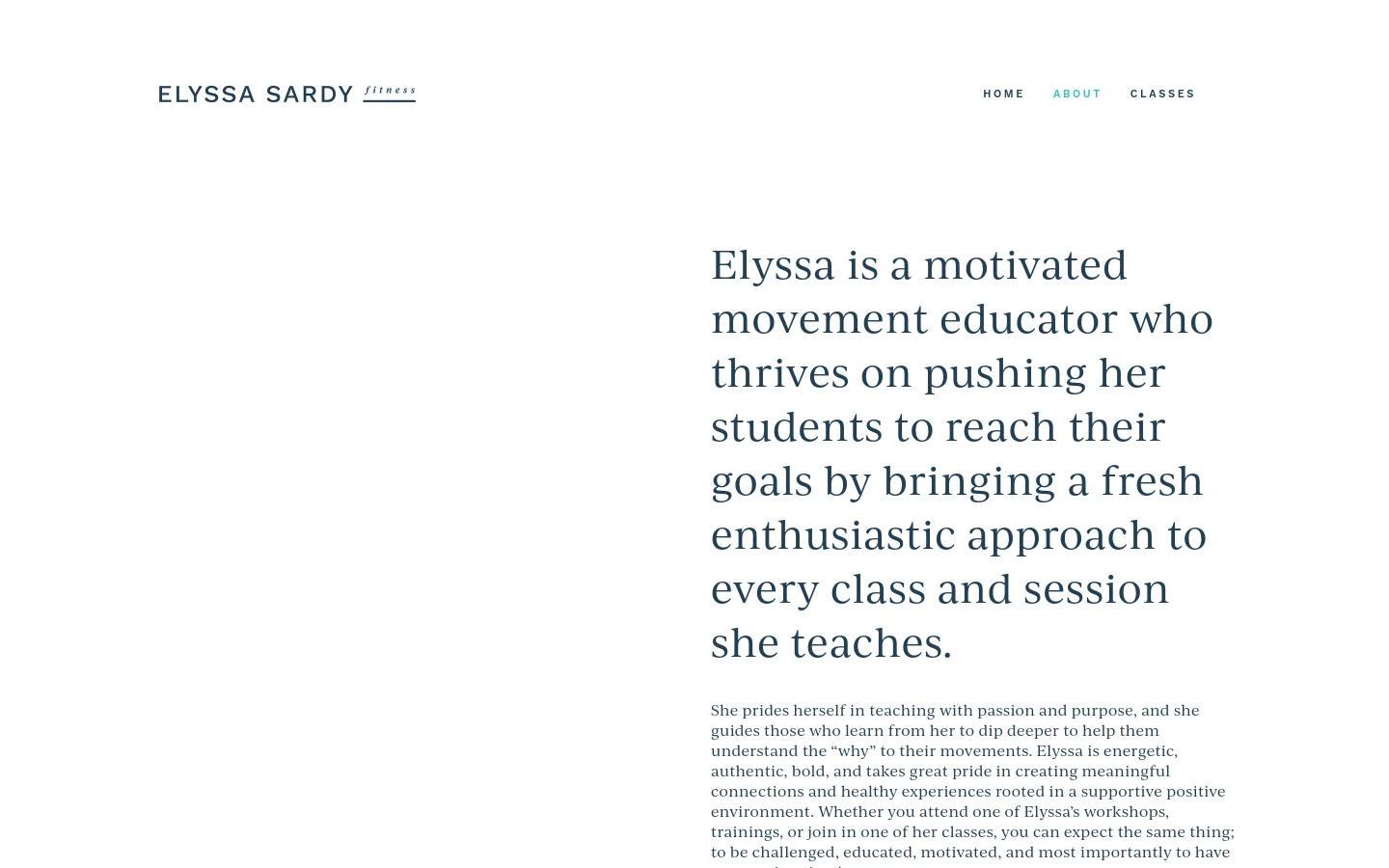 Elyssa Sardy Fitness About Us desktop website screenshot