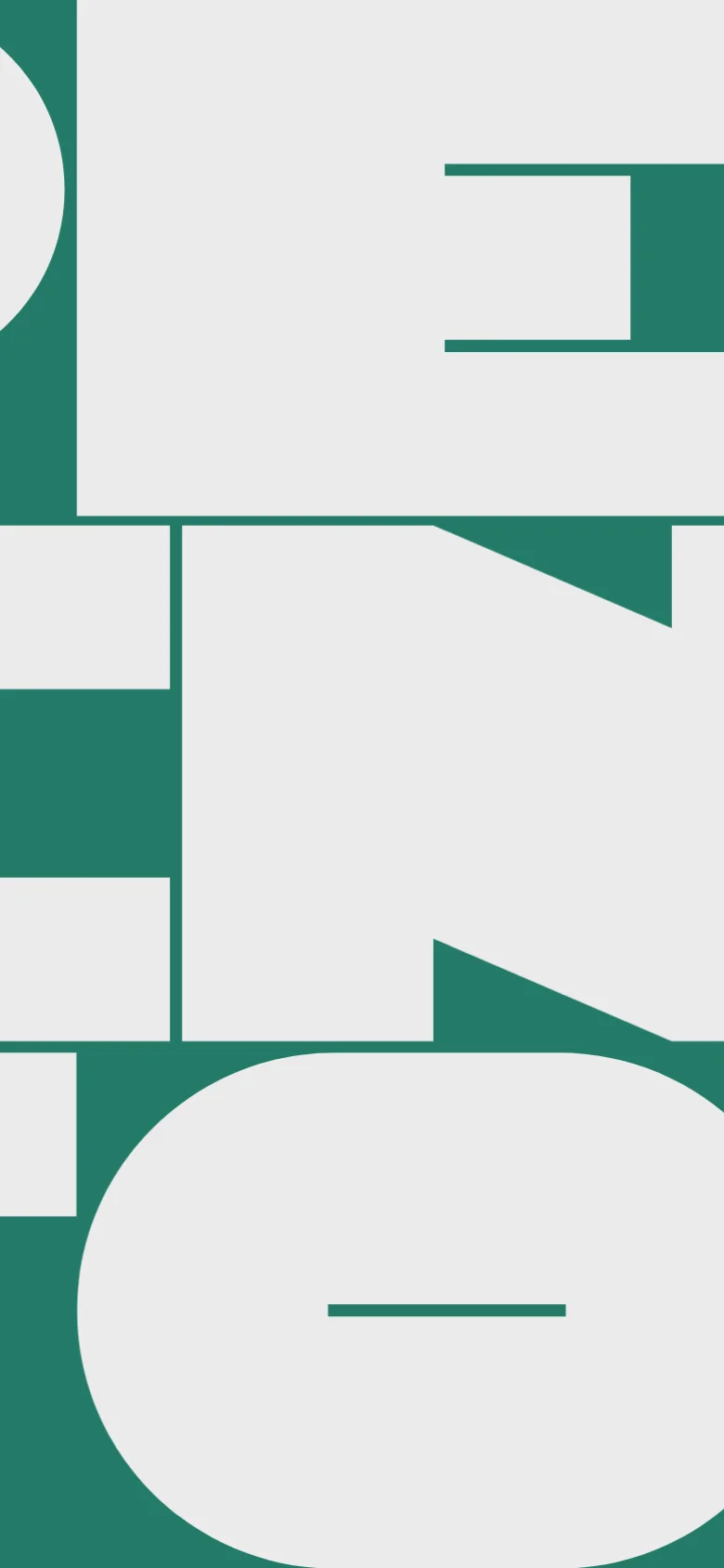 The mobile version presents a vertically stacked layout, focusing on the large teal and light grey abstract graphic that fills the screen. The text elements and navigation links are condensed to fit the narrow width of the mobile viewport.