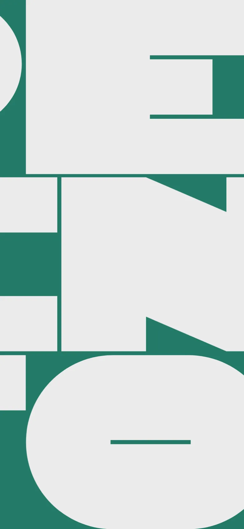 The mobile version presents a vertically stacked layout, focusing on the large teal and light grey abstract graphic that fills the screen. The text elements and navigation links are condensed to fit the narrow width of the mobile viewport.